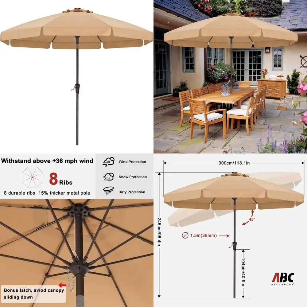

Зонт для патио 3-метровый с механизмом наклона и подъема, с волнистым краем и фиберглассовыми спицами, для использования на улице, у бассейна, в саду (хаки)