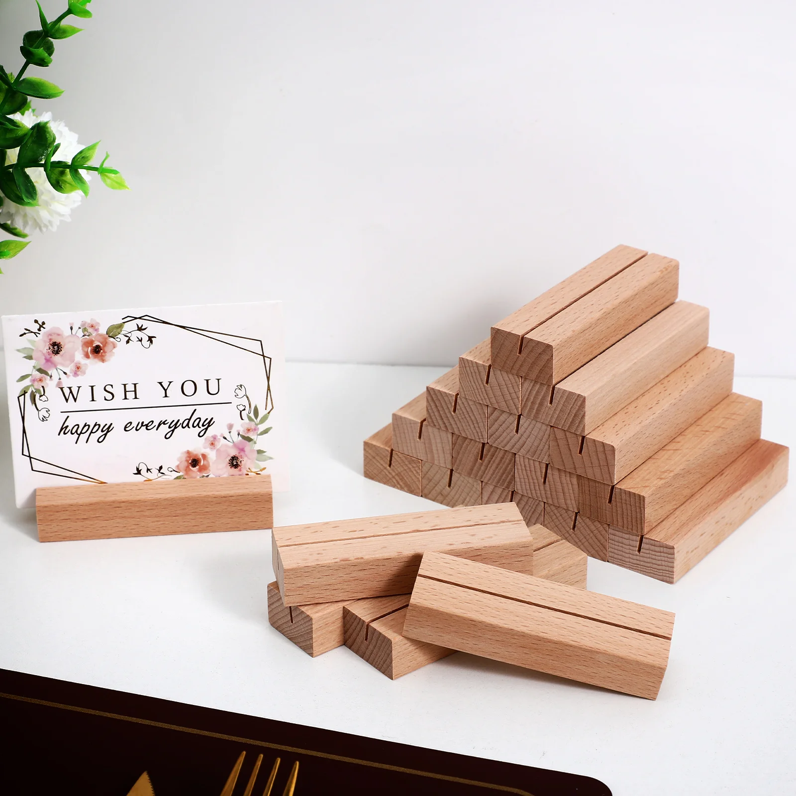 

20 Pcs Wooden Card Holders Meticulously Sanded Varnished Finish Table Sign Holder Stand For Business Cards