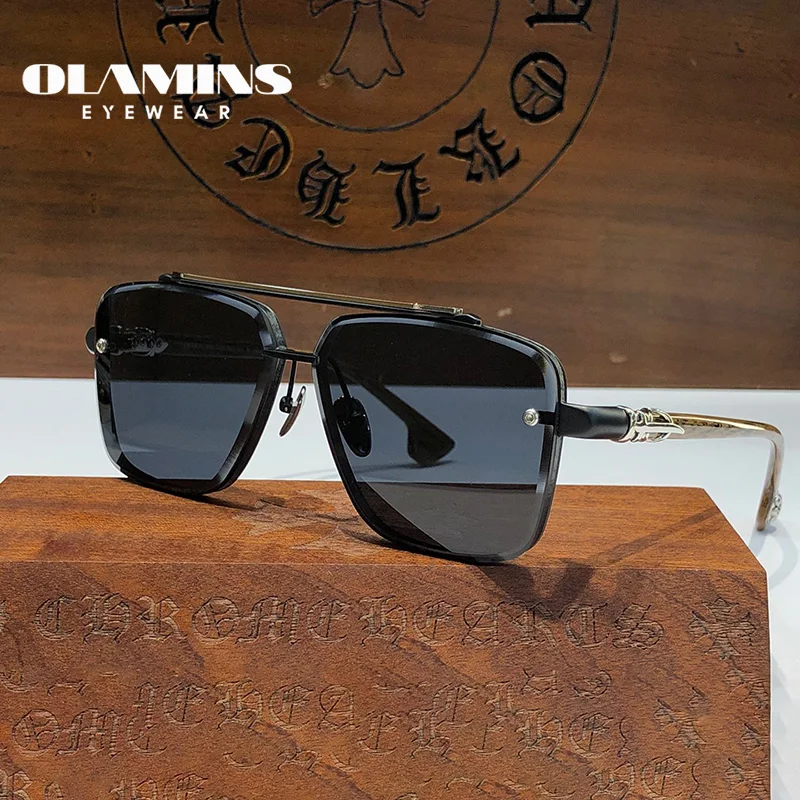 

OLAMINS Fashion Sunglasses Elegant Luxury Rectangle Frame Sun Glasses Double Bridge Female Sunshade Personal Spectacle Chrom 5