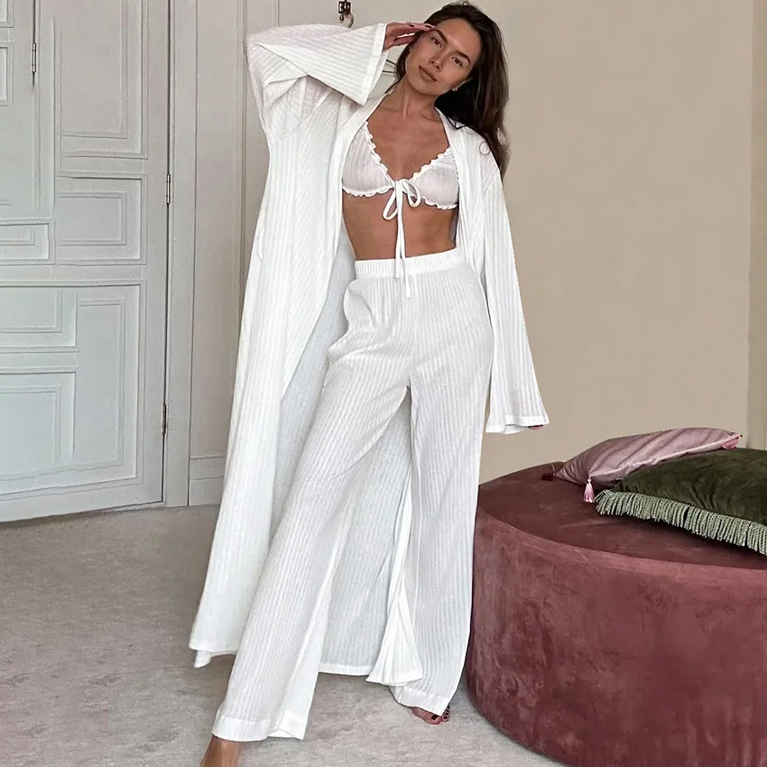 2025 Autumn and Winter New Knitted Jacquard Wood Ear Pajamas Soft Skin-friendly Home Clothes Suit Women