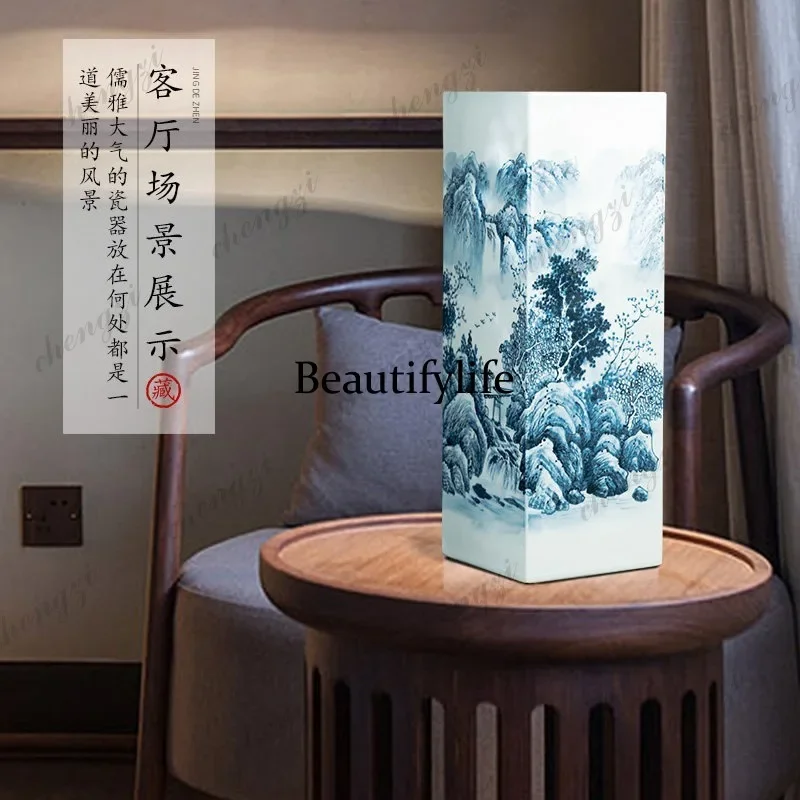 D136 Jingdezhen ceramic vase master hand-painted painting and calligraphy scroll cylinder storage living room study floor orname