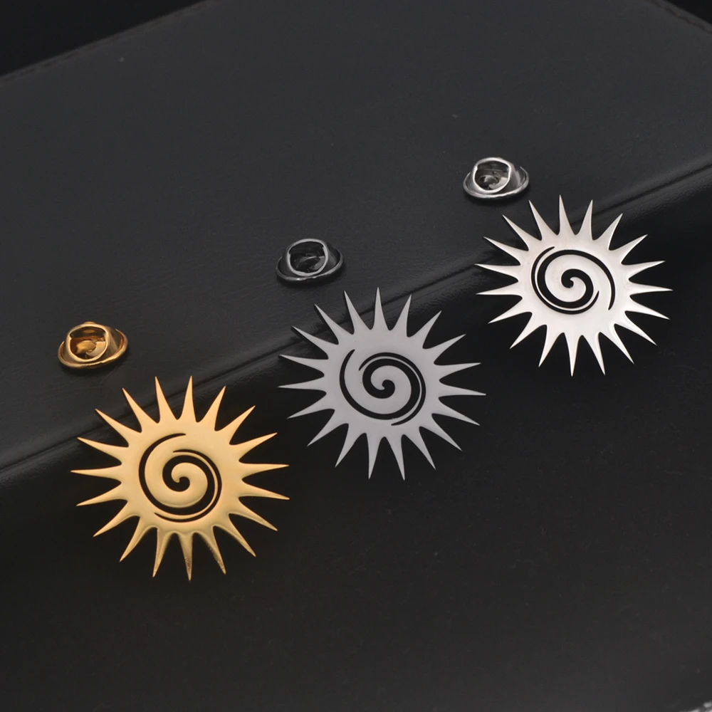 

Sunshine Brooch - Flat Cut Stainless Steel Sun Pin, Motivational Lapel Gift, Hypoallergenic Positive Energy Jewelry for Jacket