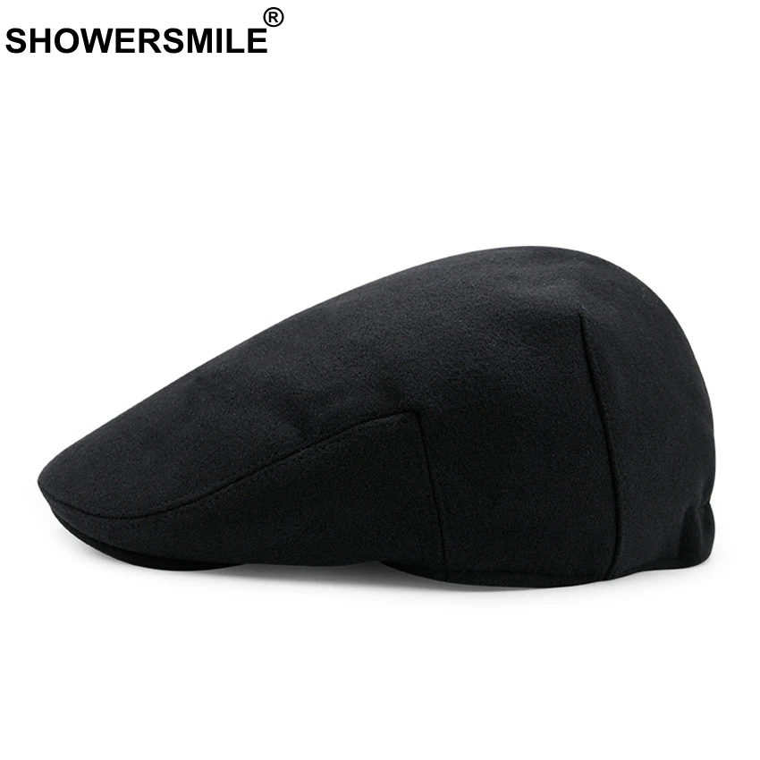 SHOWERSMILE-boina azul marino Unisex, gorro de lana, grueso, cálido, ajustado, clásico, Vintage, pico de pato, hiedra, Invierno