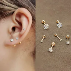 1Pcs Stainless Steel Small Stud Earring for Women Men Shiny  Zircon Tragus Cartilage Daith Lobe Rook Piercing Ear Jewelry 16G