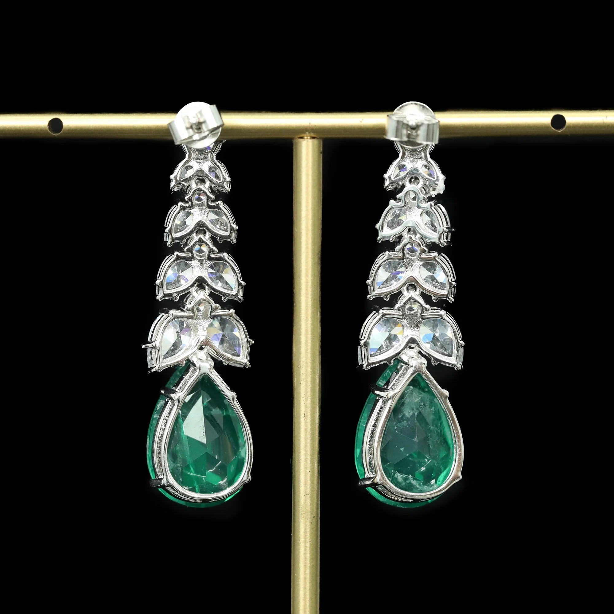 Elegant 925 Sterling Silver Drop Earrings Artificial Pear Emerald Vintage Statement Fine Jewelry for Women's Wedding Prom Gifts