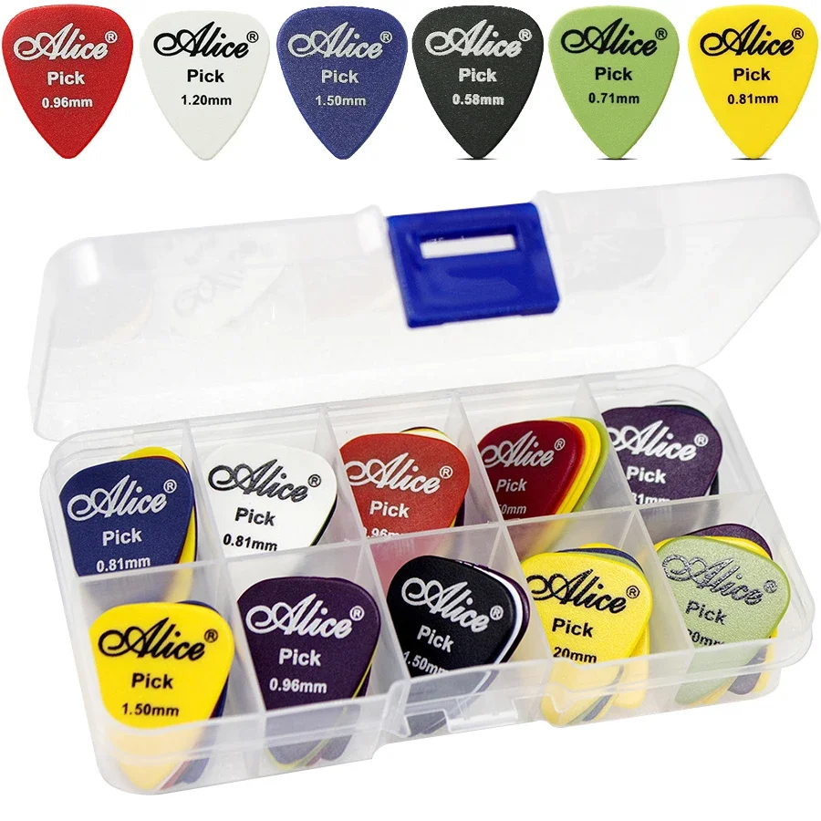 50 teile/schachtel Bunte Gitarre Picks 0,58mm-1,5mm Gemischte Dicke Plektren für Akustische/E-gitarre Bass ukulele Musik JXB