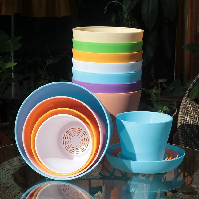 5PCS Flower Pot Round Planters Candy Color Succulents Plant Pot, Office Desktop Balcony Home Outdoor Garden Decoration 5 Sizes