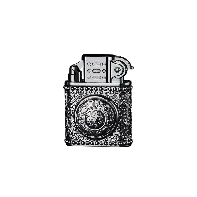 DC15 Creative Decompression Rotary Plate Red Flame Windproof Lighter Press Direct Charge 3D Relief Gift Lighter