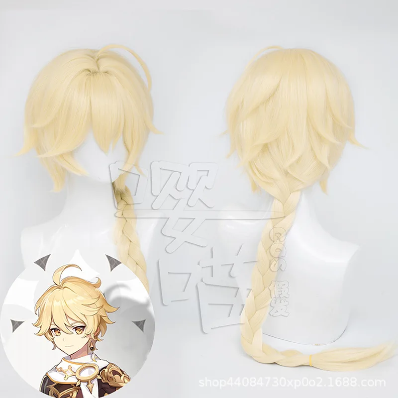 لعبة Genshin تأثير شعر مستعار Teyvat الأثير بيروكات صناعية ذهبي ذيل حصان تأثيري ازياء هالوين حفلة لومين الأثير تأثيري الباروكات