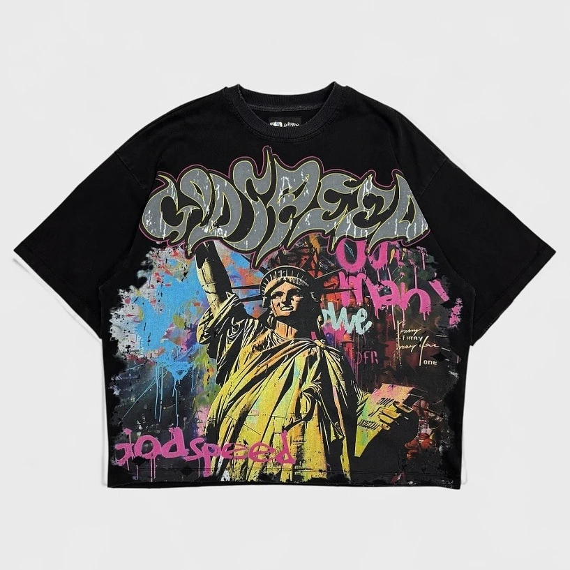 

Футболки с графическим рисунком Liberty, большие топы y2k, американская винтажная готическая уличная одежда, хлопковая футболка с короткими рукавами, мужская одежда