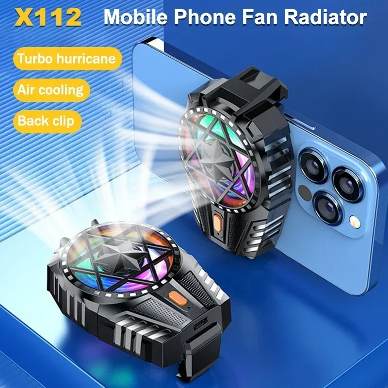 NEW X112 Mobile Phone Back-clip Air-cooled PUBG Game Cooler 3 Gears Cooling Radiator with RGB Colorful Light for IPhone Android