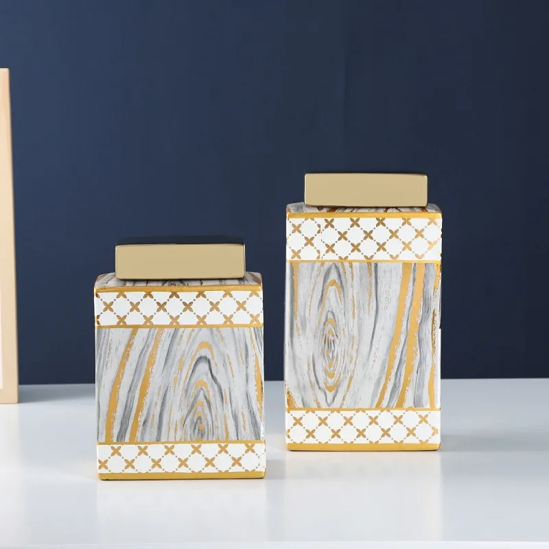 Light Luxury Three in One Ceramic Jar with Lid, Home Decoration, Handicrafts, Storage Cabinets, Vases, Multi-purpose Design