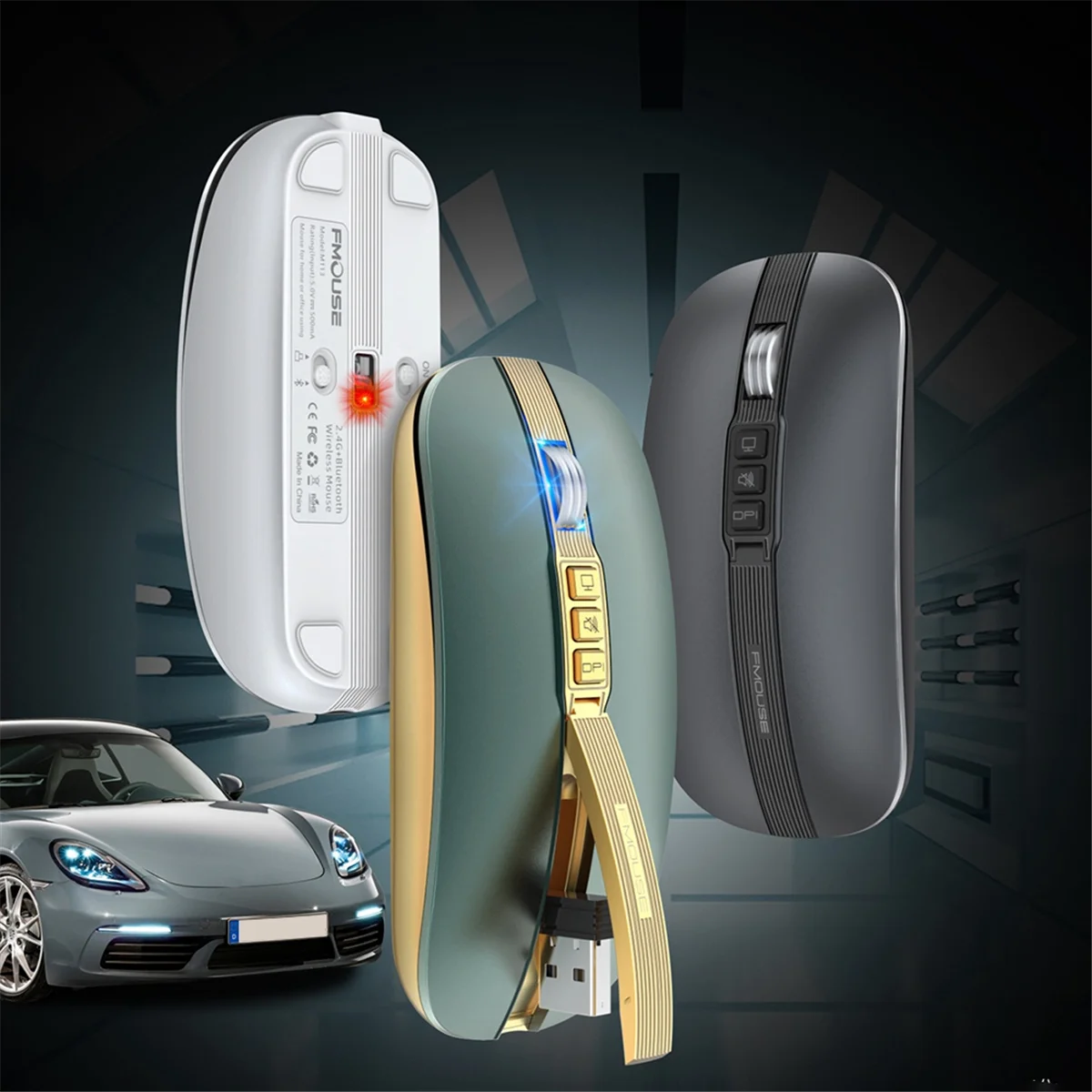 ABXHA Wireless Bluetooth Mouse 2.4G Wireless Office Mouse Tablet PC Notebook Dual Mode USB Charging Mouse for Laptop Gray