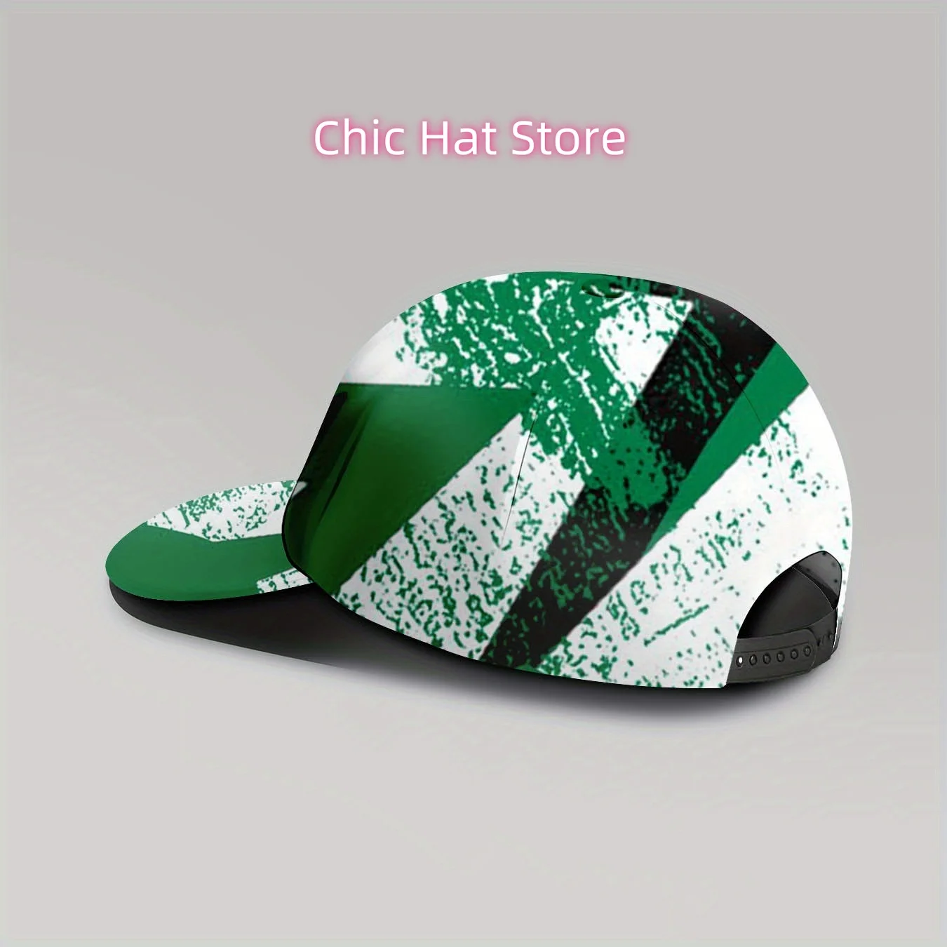 1pc, Abstract Geometric Print Baseball Cap, Green White Black, Unisex, Trendy Streetwear, Adjustable Fit,, Breathable, Sun Shiel