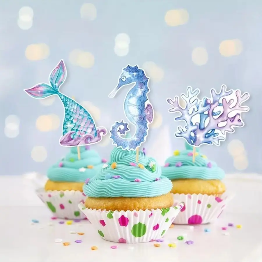 6pcs, Mermaid Birthday Party Decorations Cake Toppers, Cupcake Toppers, Party Decoration Supplies
