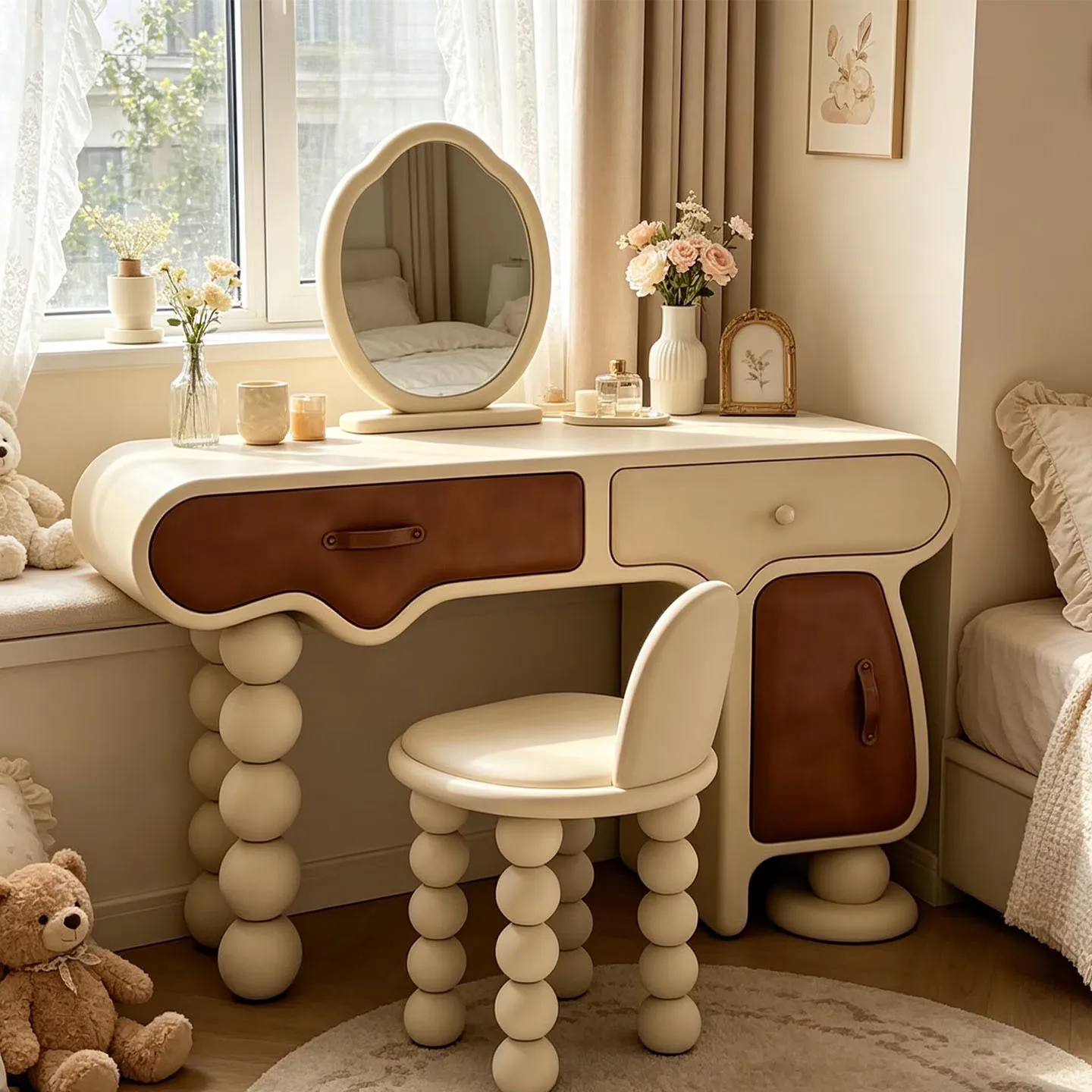 Italian Light Luxury Wooden Entrance Table Designer Villa Mansion Leather Creative Dressing Cabinet Entrance Foyer Entrance Cabi