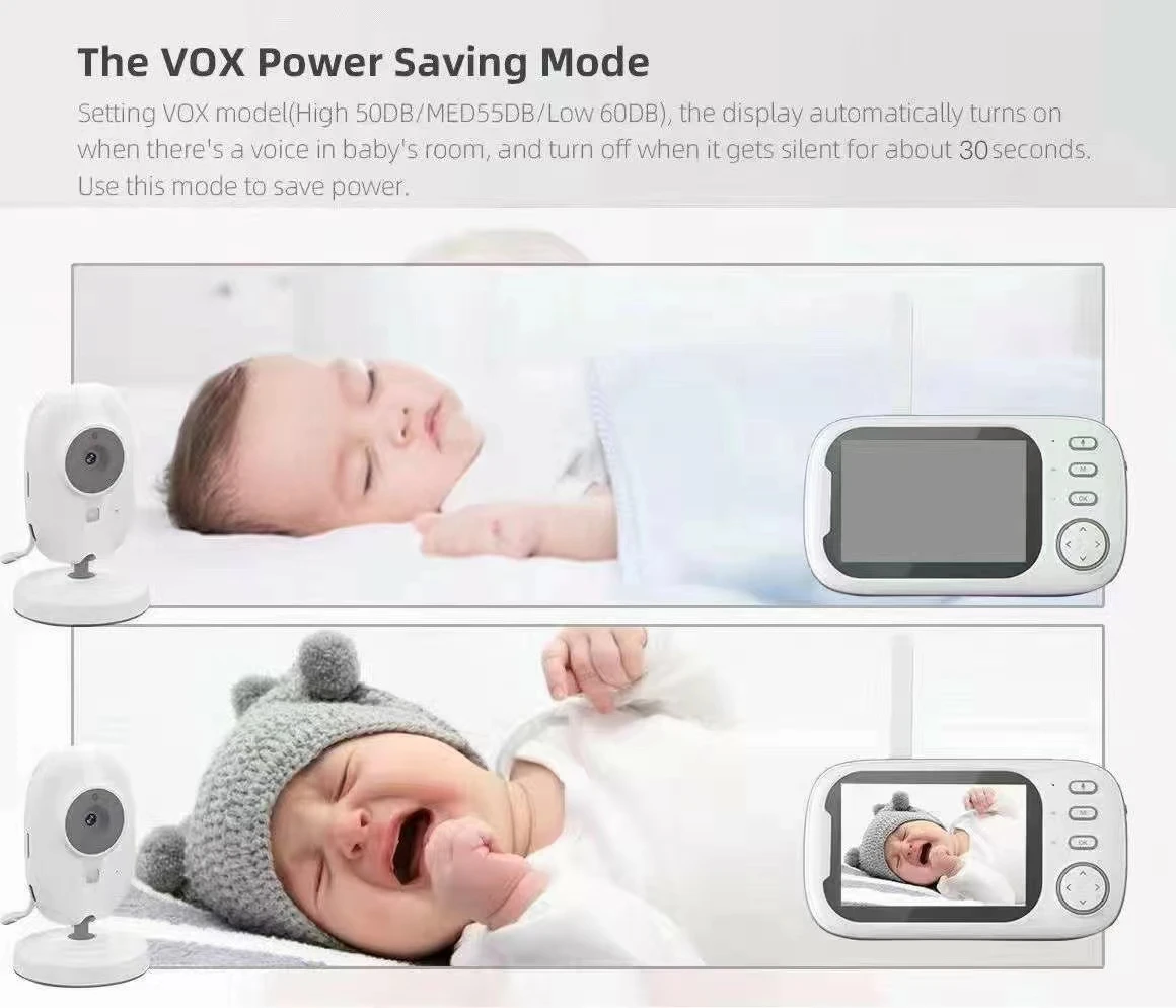 720P HD Baby Monitor with 3.5 Inch Screen Temperature Monitoring Lullaby Feeding Reminder Baby Cry Detection Nanny Cam Intercom
