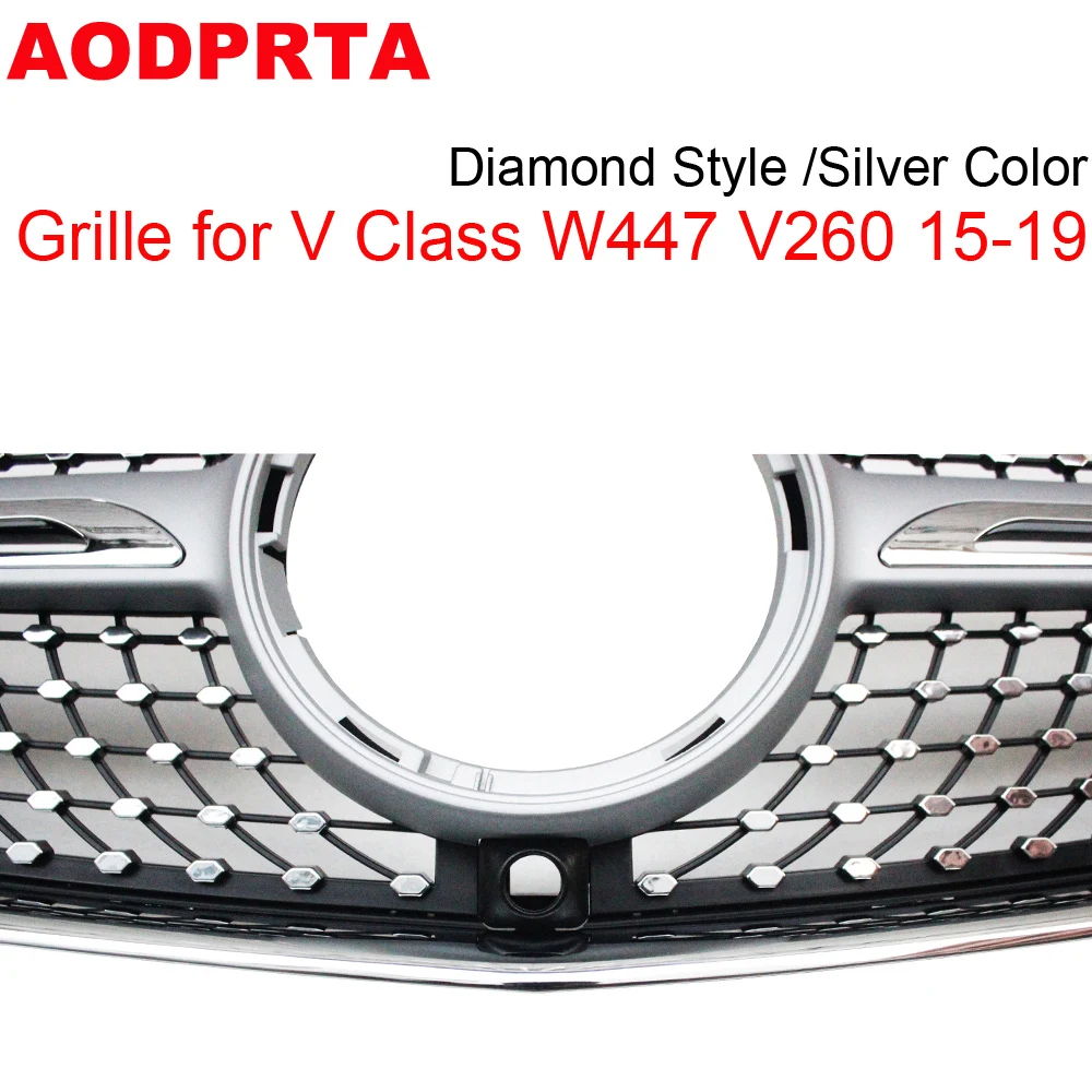 V260 V250 Grille ABS Front Bumper Mesh Hood Grill for Mercedes V Class W447 V220 2015-2019 Diamond Radiator Style Car Racing