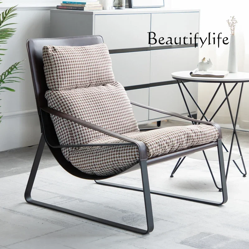 N68 Italian leisure single sofa chair industrial style wrought iron living room sofa recliner light luxury thousand bird grid la