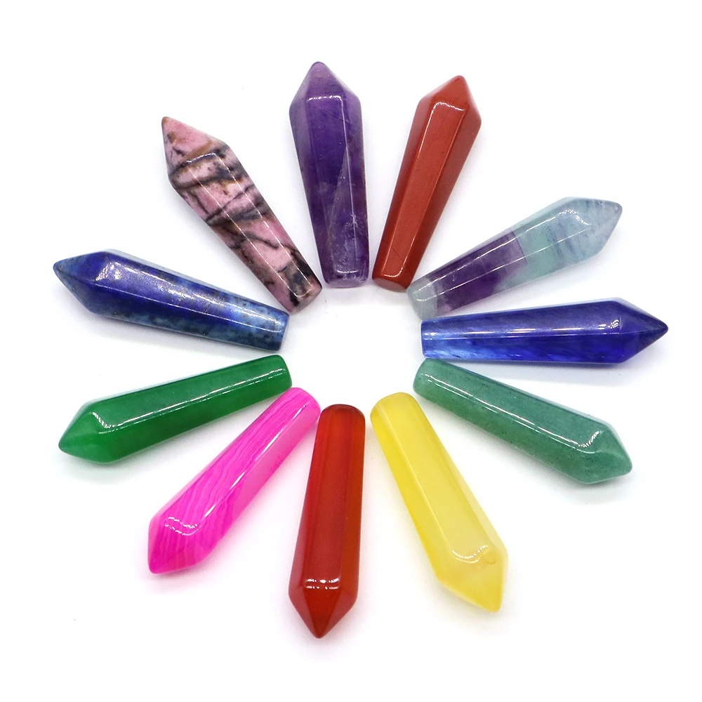 Natural Long Wand Stones 30x8mm Hexagonal Prism Pointed Reiki Crystals Quartz for Women Jewelry Making Necklace Wholesale Bulk