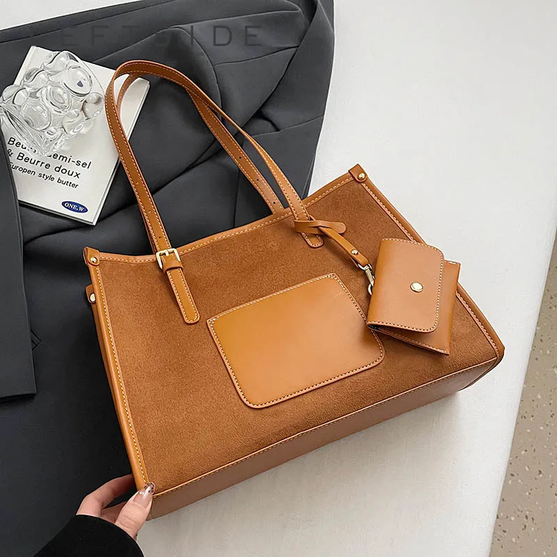 

LEFTSIDE 2 Pcs/set Retro PU Leather Shoulder Bag for Women 2024 Winter Trend New Y2K Handbags Females Travel Luxury Tote Bags