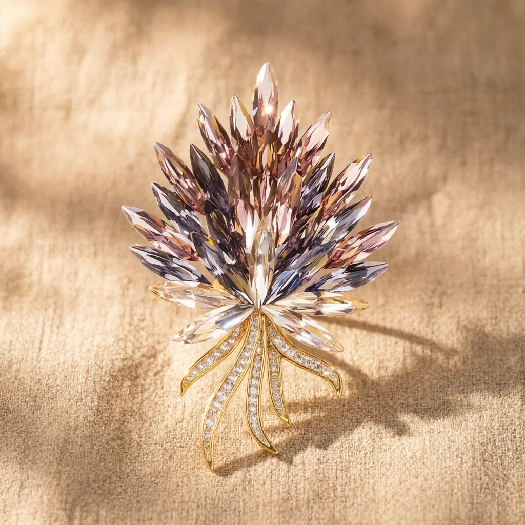 Fashionable Customizable Blue Crystal Leaf Brooch, Designed for Popular Women's Apparel Accessories