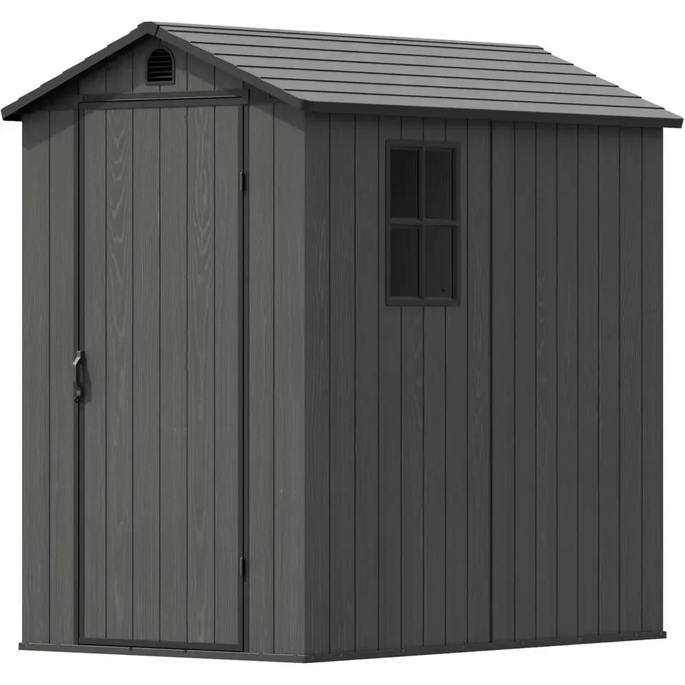 Outdoor Storage Shed: Weatherproof Plastic, Lockable Door, Floor & Window, Ideal for Tools, Backyard, Patio, Lawn, Poolside in G
