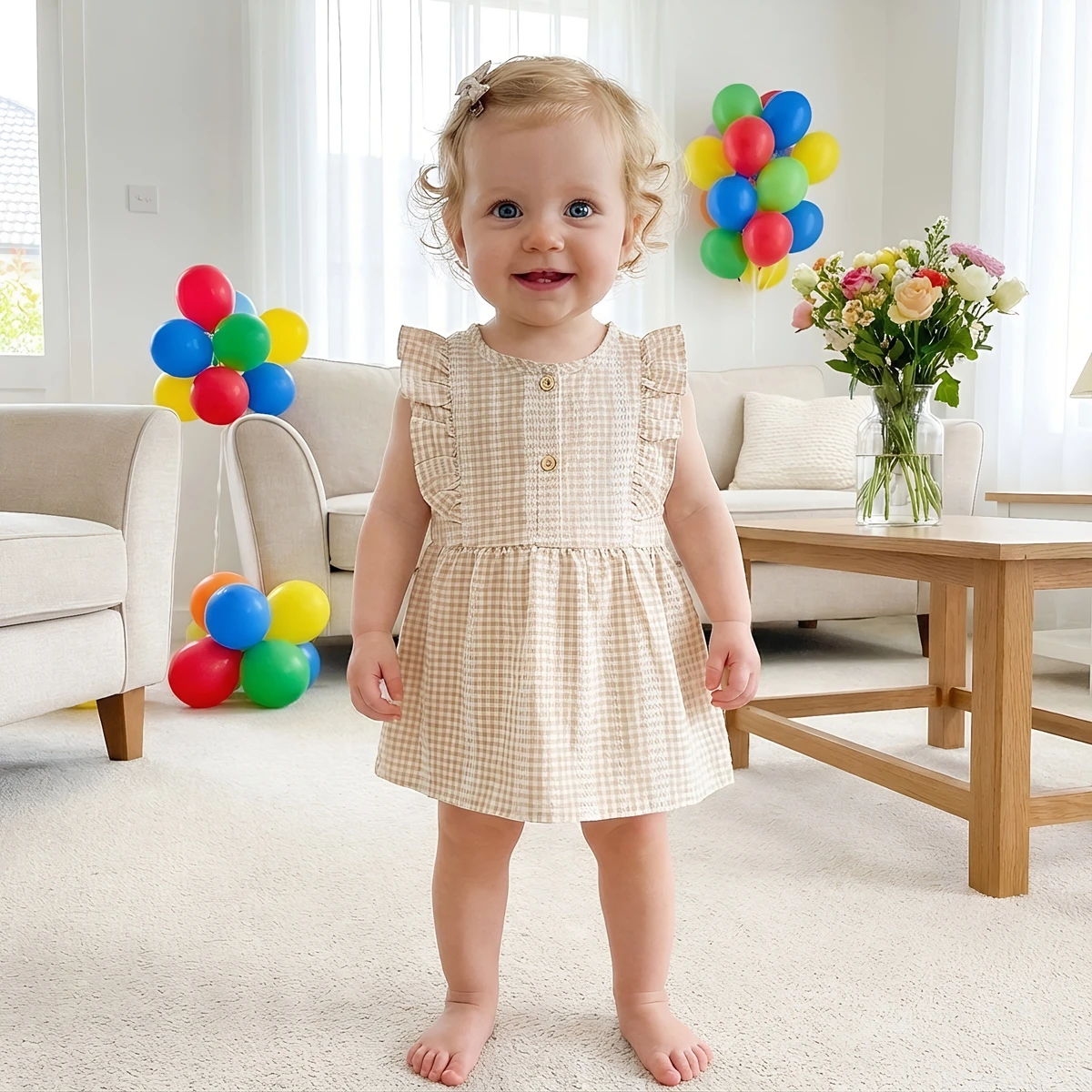 Cute Plaid Baby Girls Dress Summer Short Sleeve Kids Girls Dresses Clothing Holiday