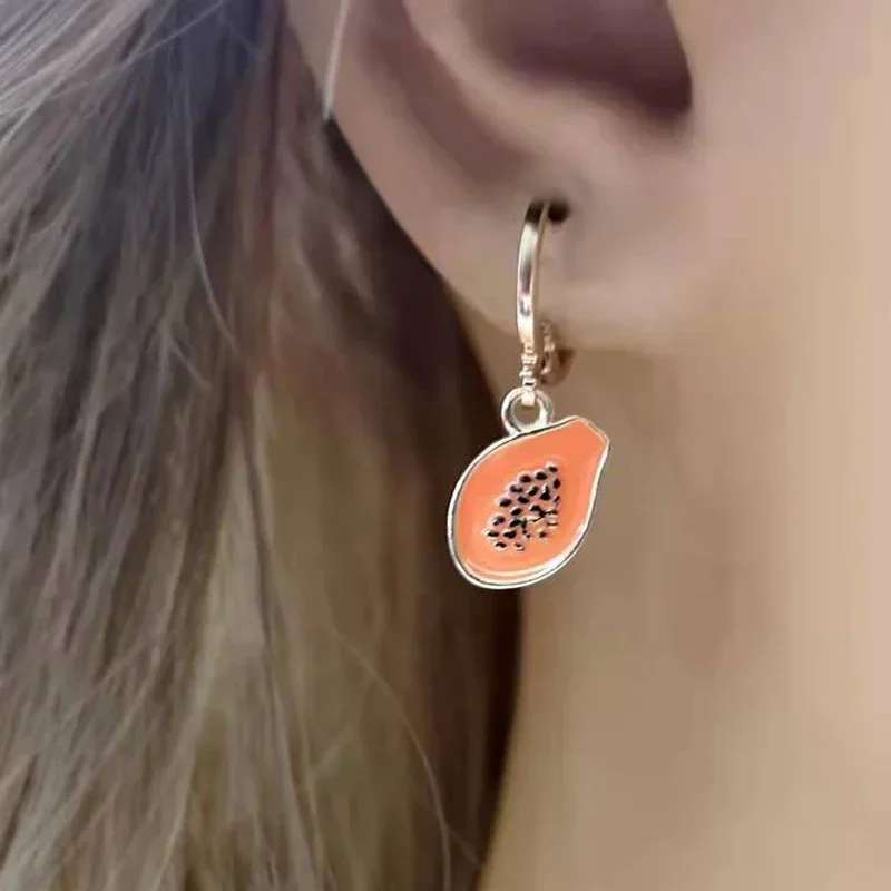 Papaya Smalto Frutta Ciondolo Orecchini pendenti Collezione estiva INS Personalità Creativa Frutta Orecchini con ciondolo Gioielli Regalo 2024