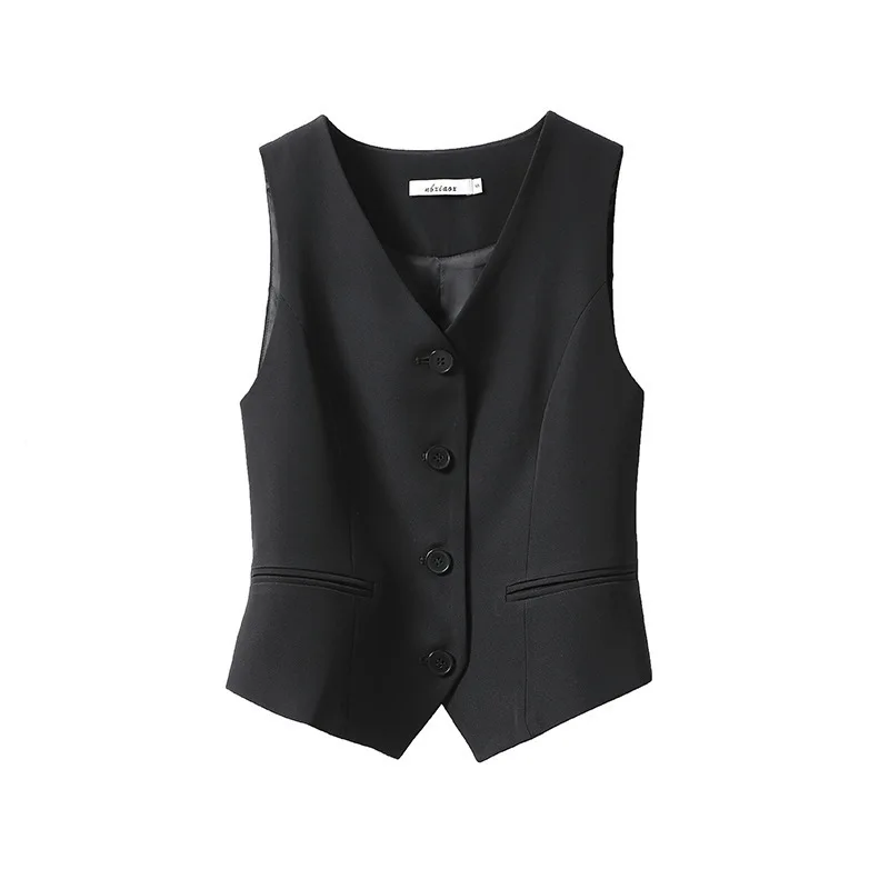 #0723 Black Gray White Short Blazer Vest Women Single Breasted Office Vest Coat Thin Short Vest Female Outerwear Spring Summer