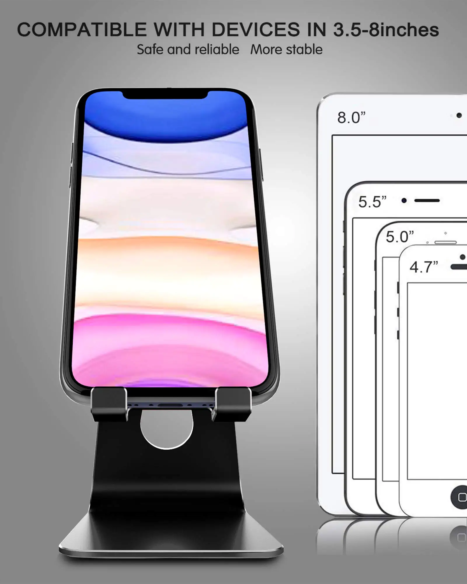 Регулируемая алюминиевая подставка для сотового телефона, для iPhone XS Max/XR/8/7/6/6s Plus/SE, совместимая со всеми телефонами и зарядкой