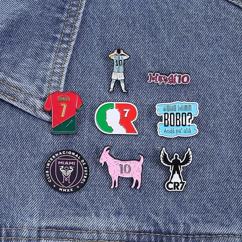 Fashion Football Star Surrounding Enamel Pins Cr7 Football Club Messi 10 Letters Lapel Metal Badge Brooch Jewelry Gift