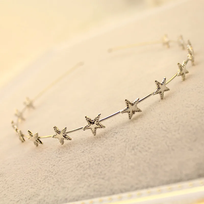 Fashion Women Gold Silver Metal Pentagram Star Hairbands Geometric Thin Headbands Elegant Headdress For Daily Party