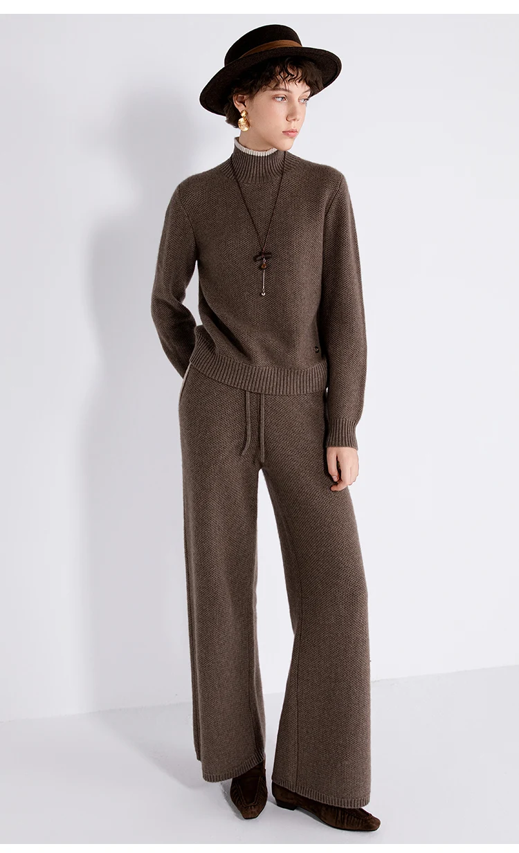 TX862184 Damen-Woll-Kaschmir-Mischung Pullover mit Stehkragen, geripptem Saum, entspannter Passform, LP Quiet Luxury, Frühherbst – Detail 12