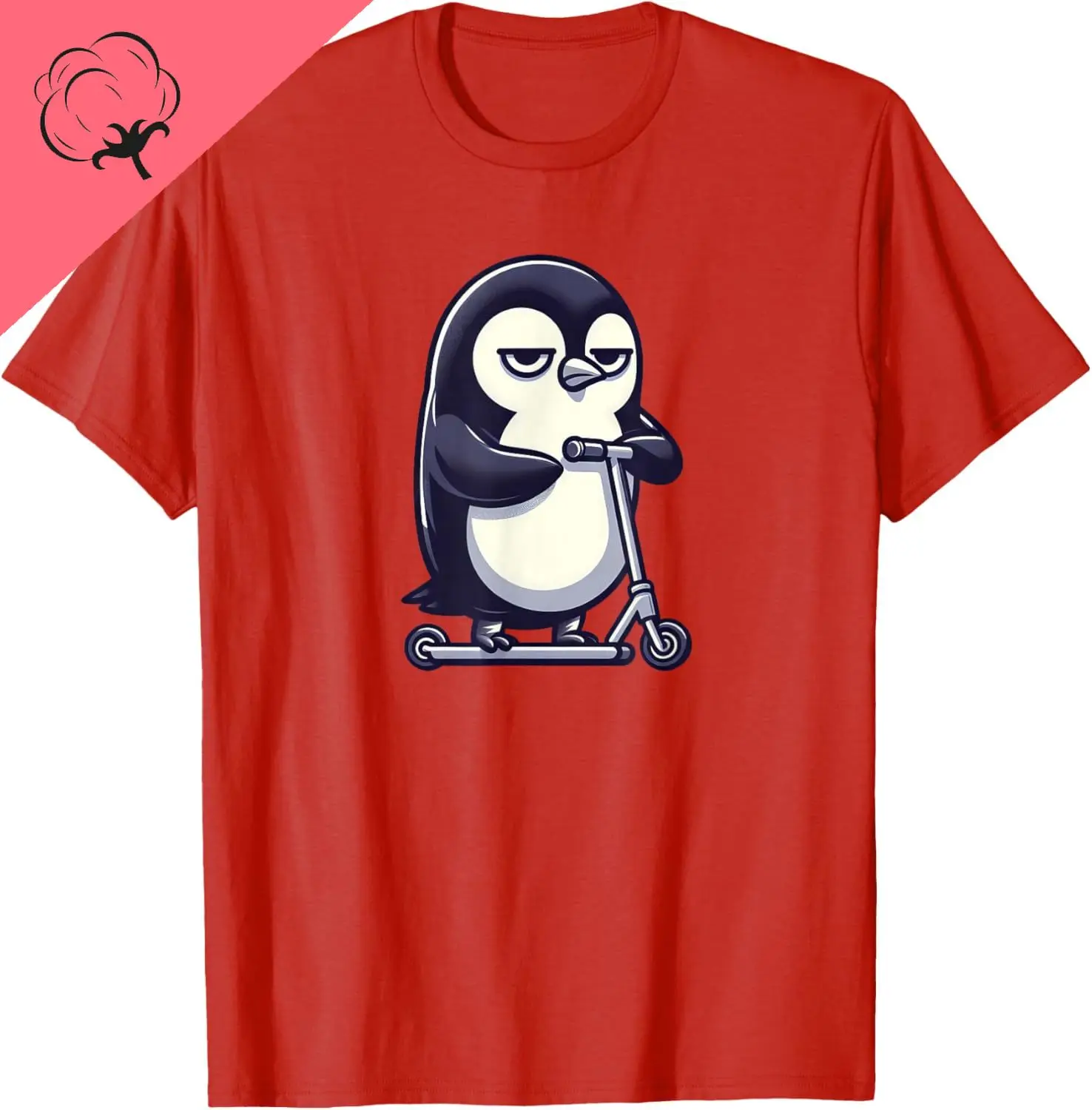 스쿠터 티셔츠에 만화 지루한 펭귄 남성과 여성 반팔 커플 Kawayi Y2k 그래픽 T 셔츠 코튼 티