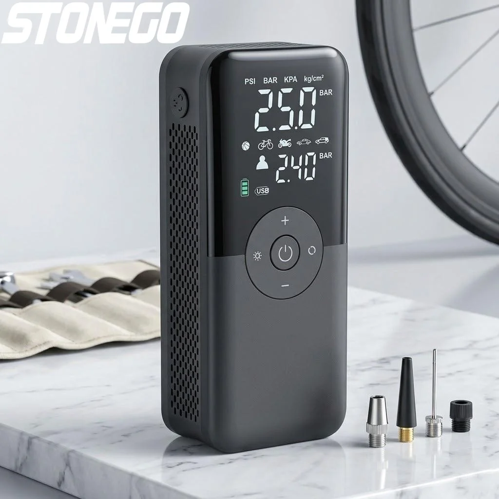 

Portable Rechargeable Cordless Air Compressor Tire Inflator with Digital Pressure Gauge for Car Motorcycle Bicycle Sports Balls