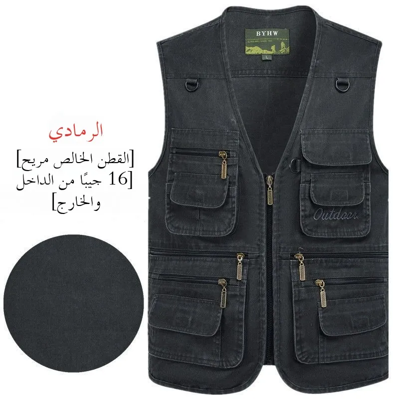 

Мужской жилет из чистого хлопка, весенне-осенний свободный уличный жилет с v-образным вырезом на молнии, деловой повседневный жилет для папы