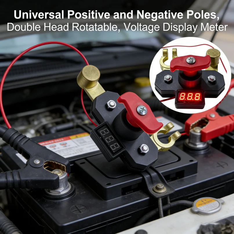 Car Battery Disconnect Switch - Bidirectional Joint Can Rotate Power Disconnect Switch with Digital Display 12-24v