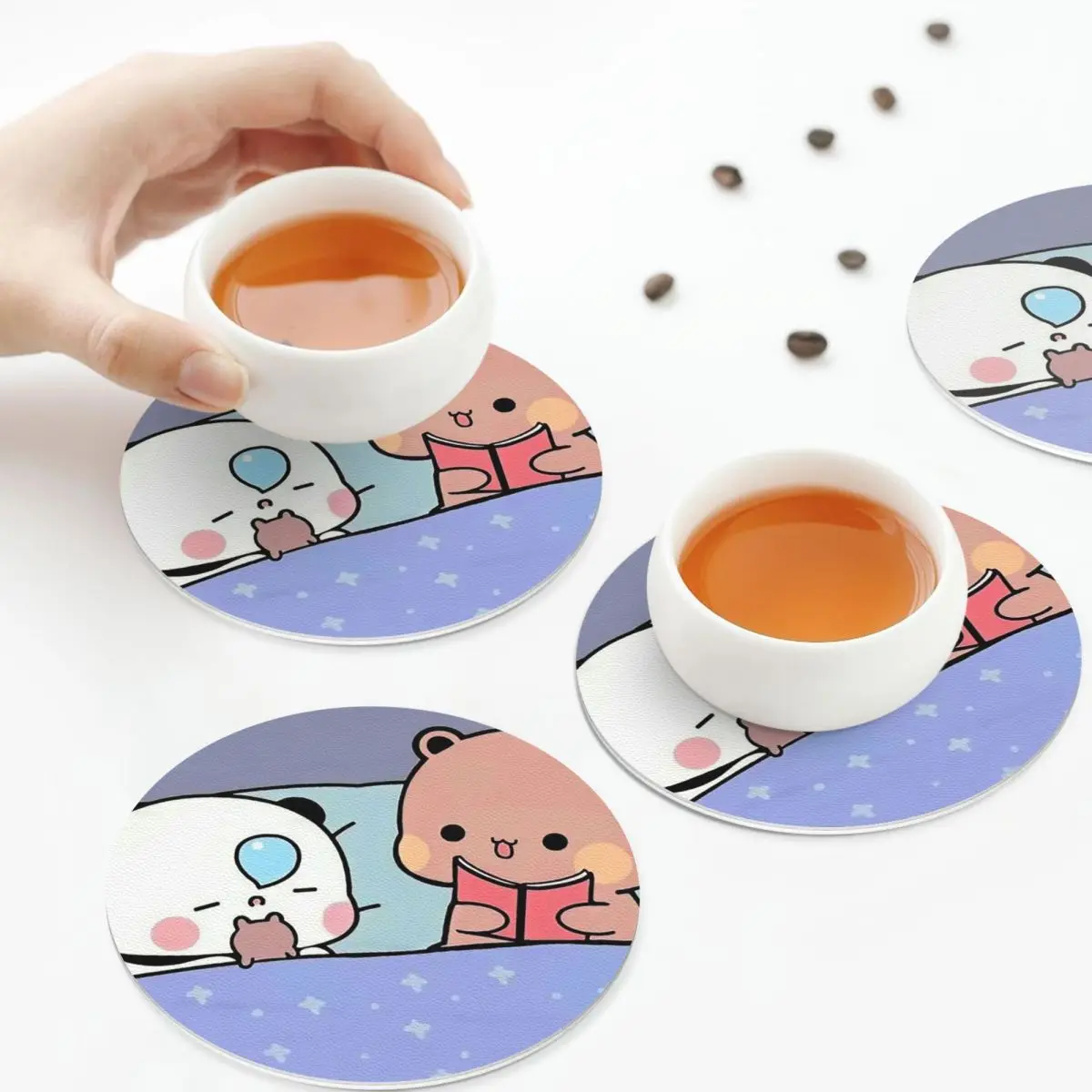 

Peach And Goma Bubu Dudu Balloon Coasters Kitchen Placemats Insulation Cup Coffee Mats For Decor Home Tableware Pads Set of 4