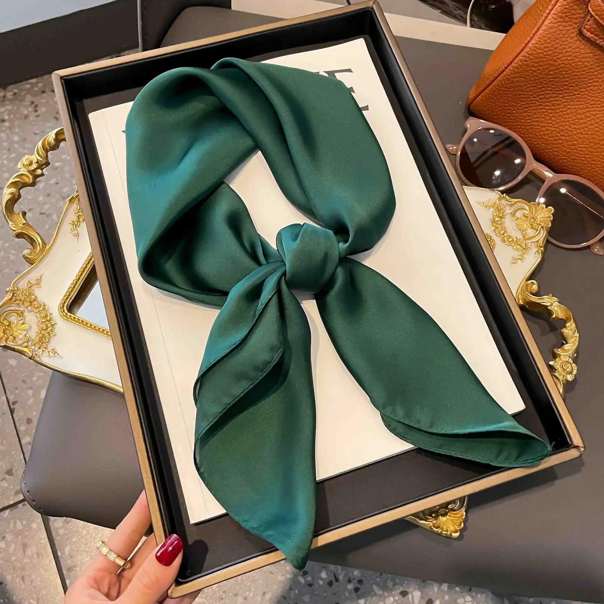Women New 70x70cm Small Square Scarves Retro French Advanced Korean Printed Professional Simulated Silk Scarf Party Gift