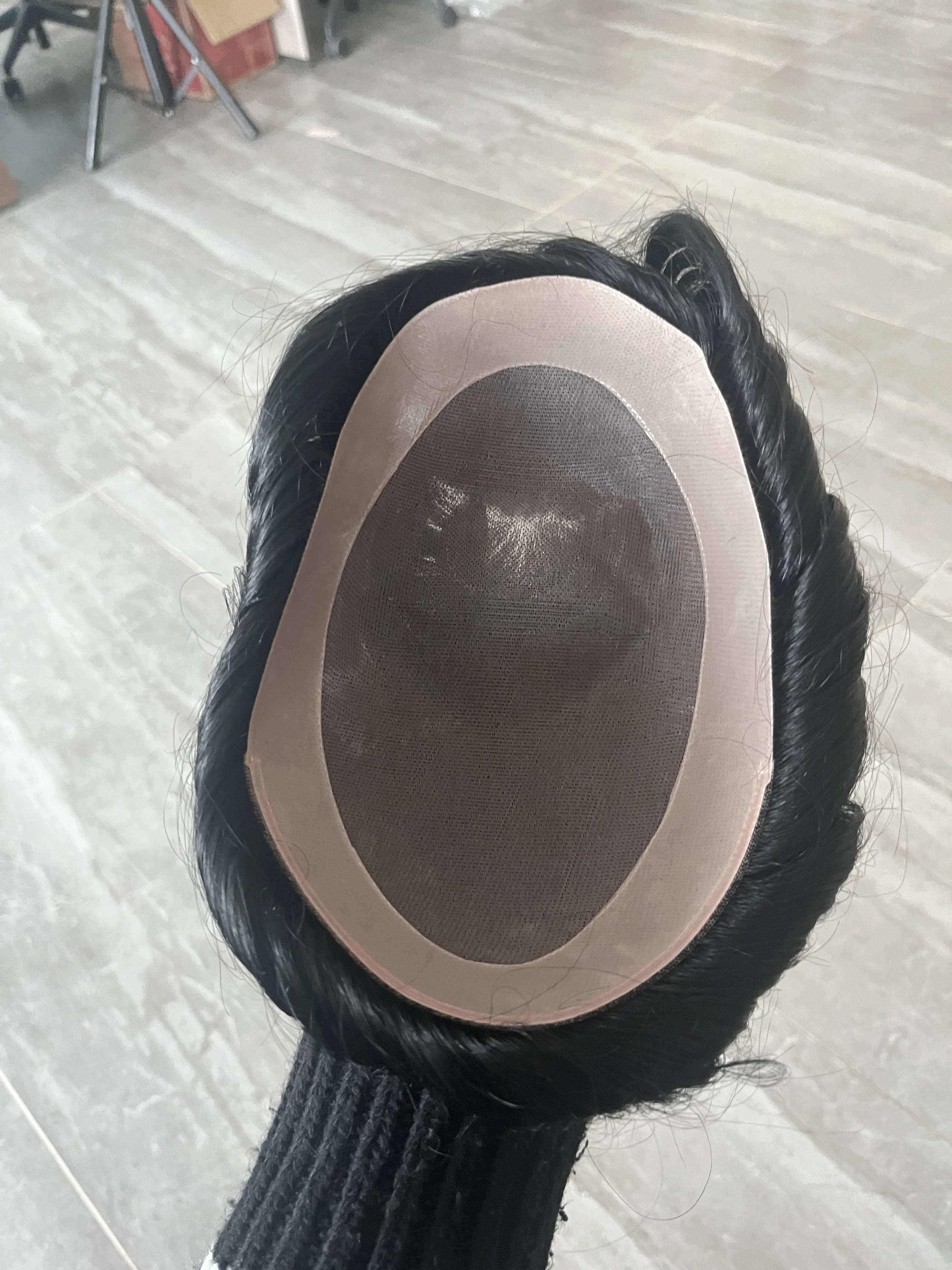6" Langes 30mm Welliges Toupet für Männer, Echthaarperücken, Langlebige Mono-NPU-Basis, Braun-Schwarzes Glattes Haarsystem, Herren-Haarteil – Detail 5