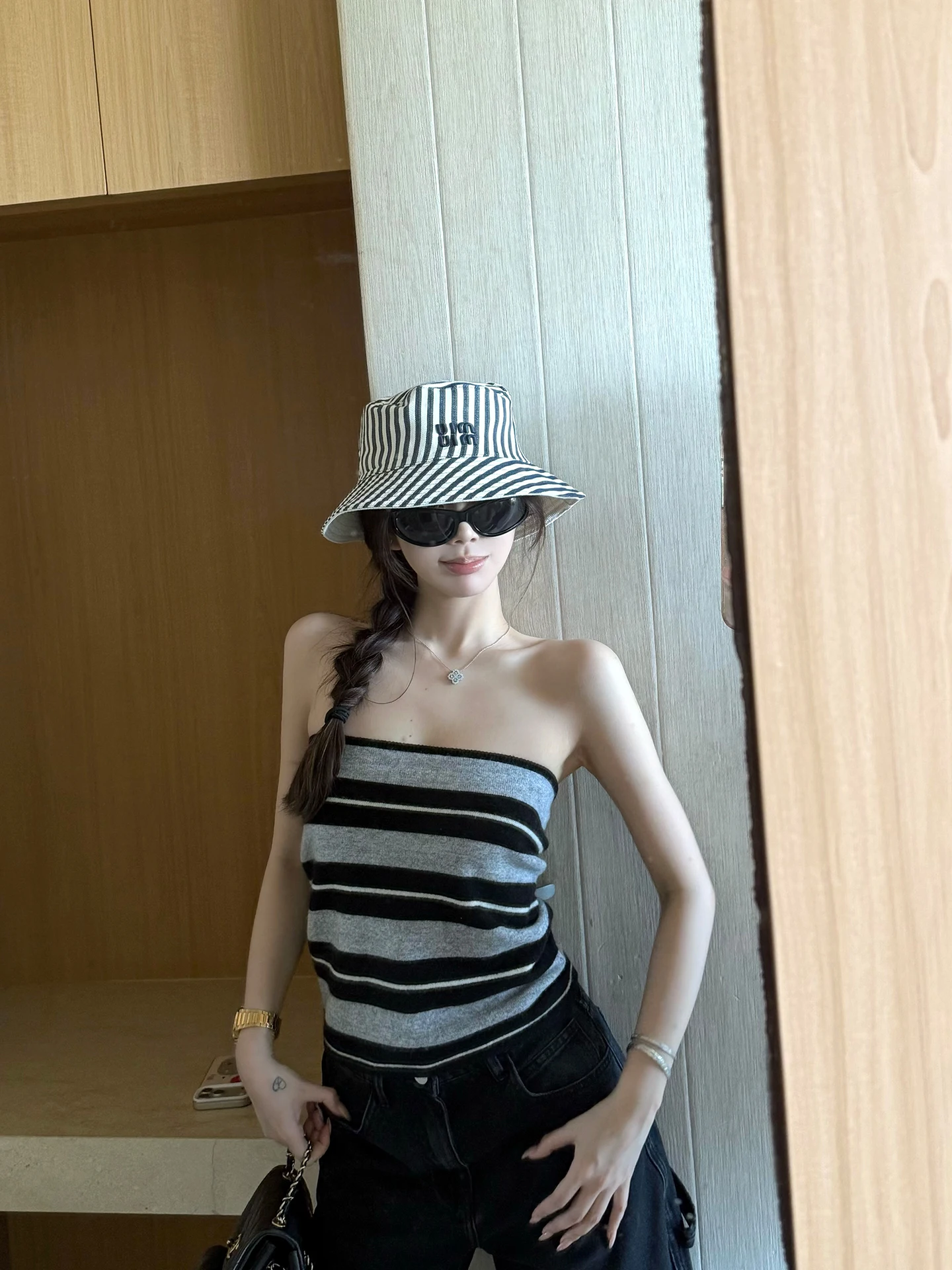 

Женский летний укороченный топ-бандо Sister Titi из полосатой шерстяной вязки, свободный крой, тонкая ткань, для повседневной носки