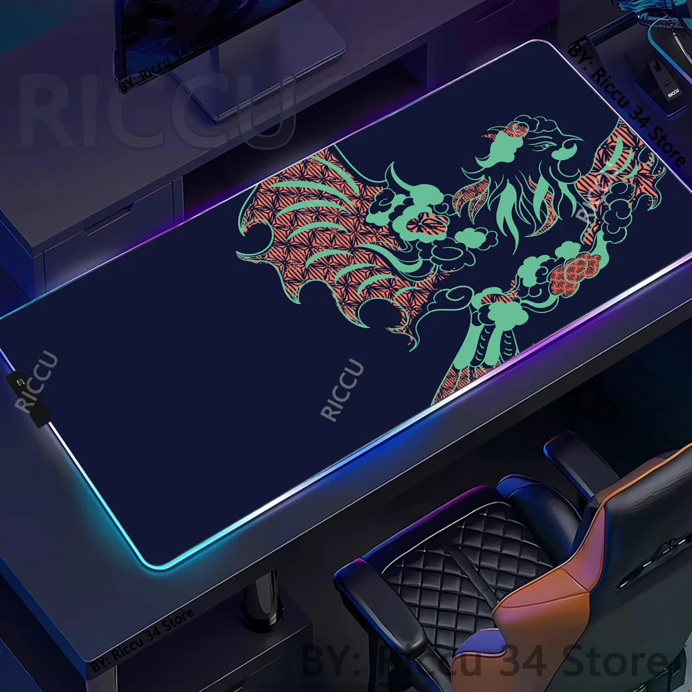 

RGB коврик для мыши с мифическими животными, игровой настольный коврик, игровой коврик для мыши, геймерский коврик для компьютерного стола с принтом для офиса, коврик для клавиатуры XXL