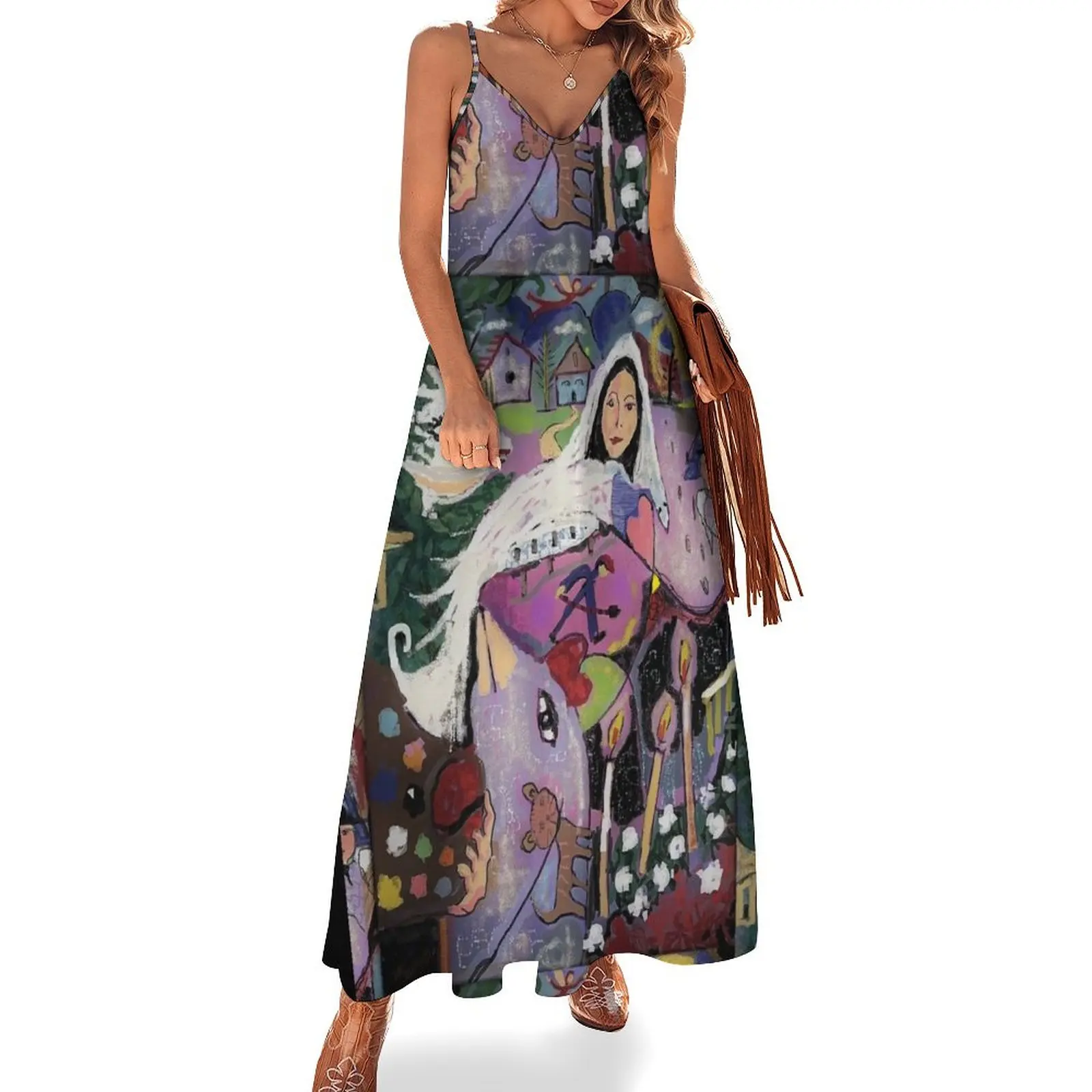 

Dan Baran Painting, Marc Chagall Tribute Sleeveless Dress Dresses gala Women's dresses Women's summer dresses