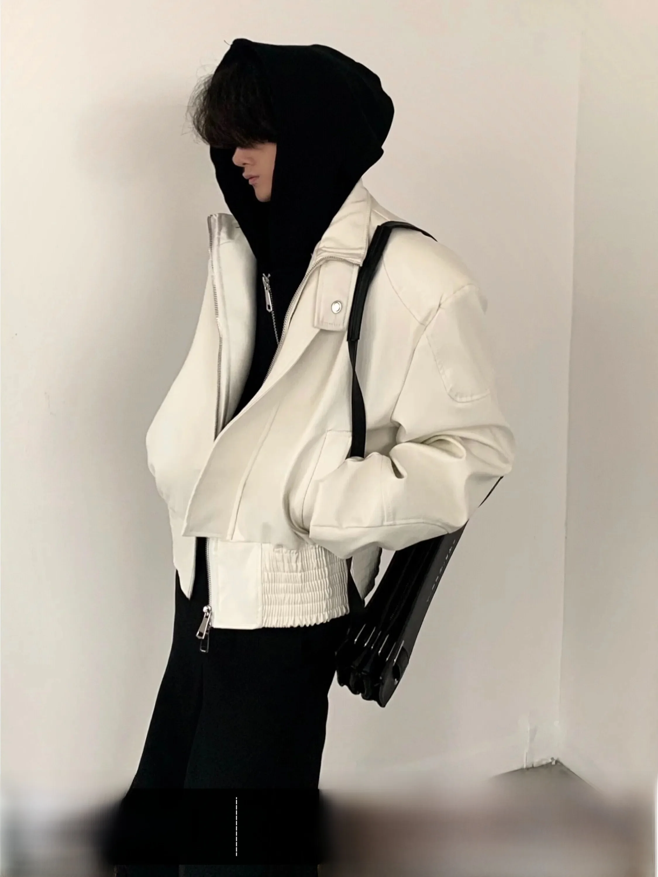 Autumn Mountain Wind Original Deconstructed Leather Jacket Men's Short Padded Shoulder High Street Vibe Premium Design Sensation