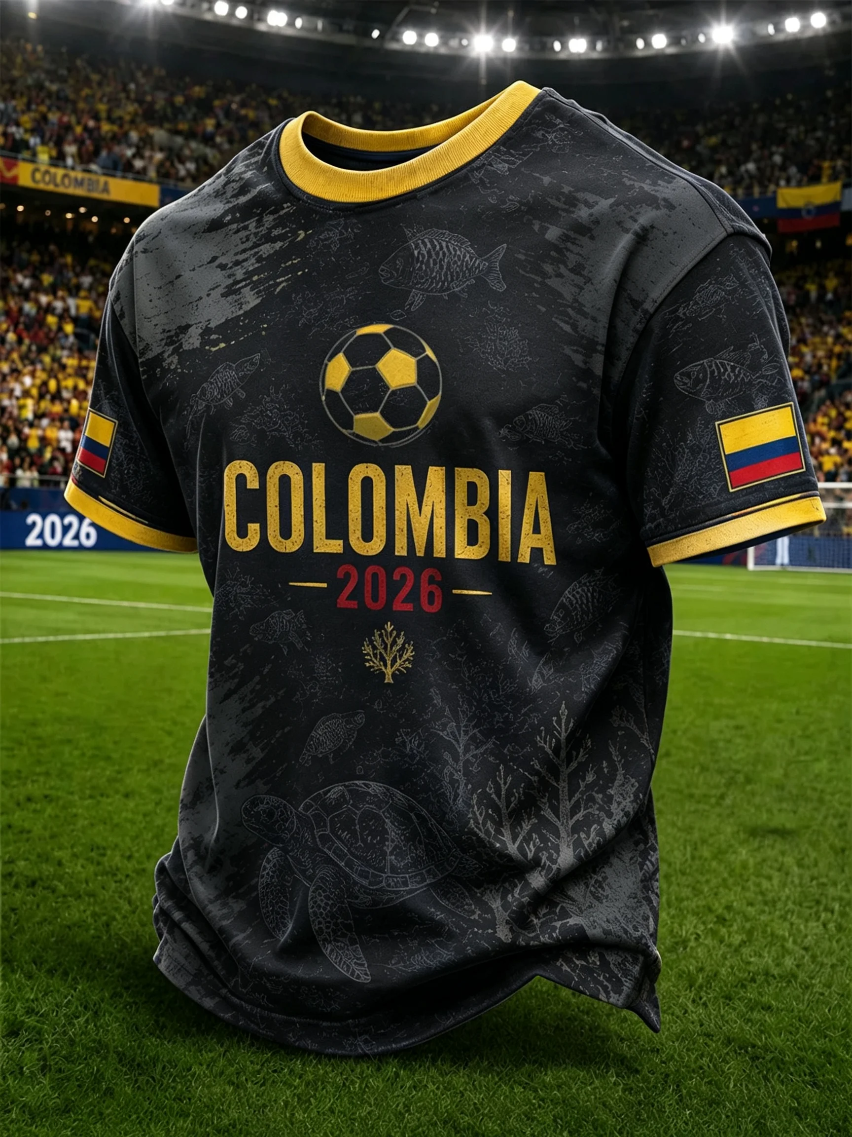 Colombia 2026 football t-shirt, breathable casual sportswear with national flag elements, a gift for Colombian fans.