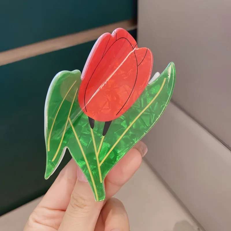 

NEW Sweet Cute Tulip Acrylic Hair Claw Flower Series Claw Clips Korean Style Crab Hair Clips for Women Girls Hair Accessories