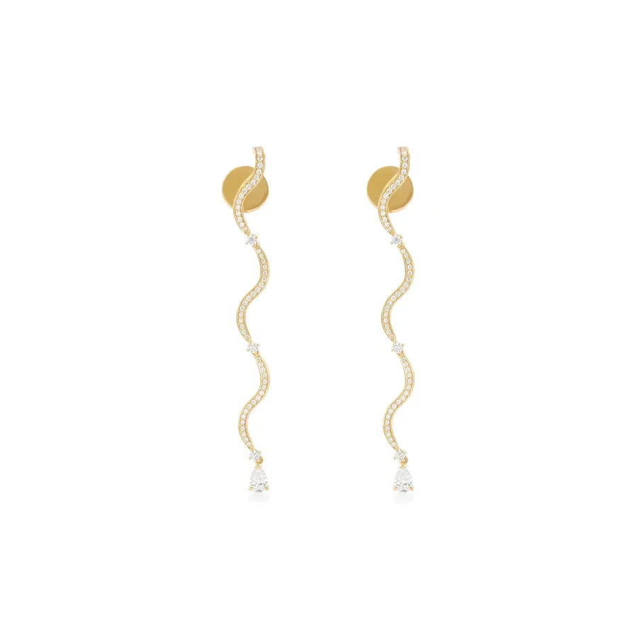 Micro Pave CZ Wave Link Chain Tear Drop Zirconia Danging Drop Fashion Women Earring