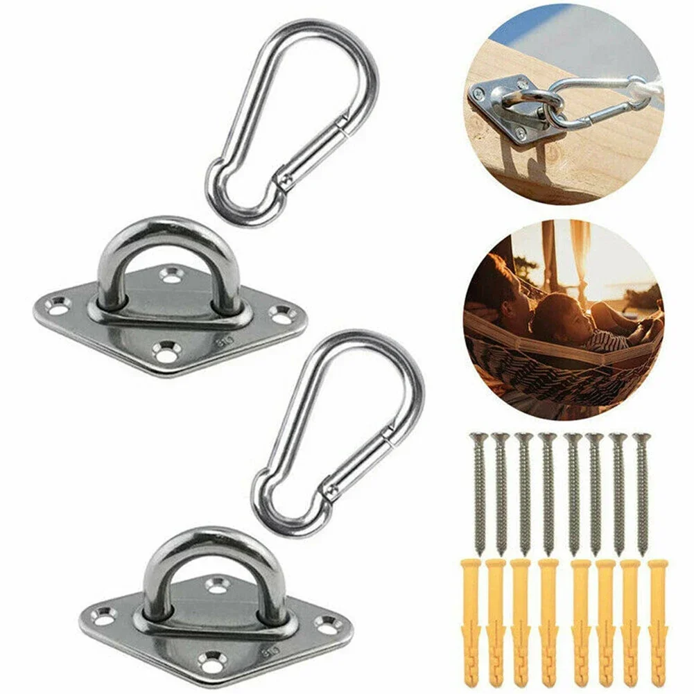 2 PCS Hanging Hook Set Staple Ring Wall Hook Heavy Duty Fixed Pad Eye Plate Deck Door Buckle U-Shaped Heavy Duty Ceiling Mount