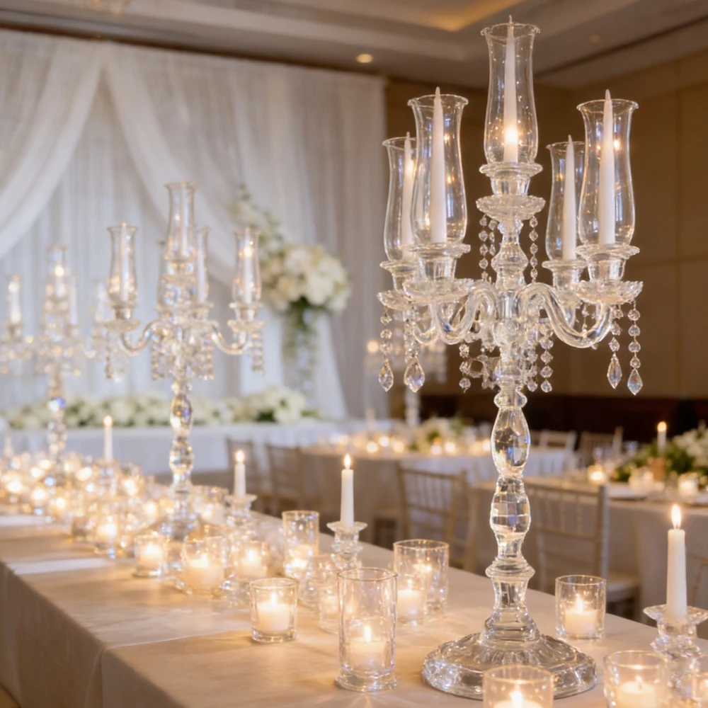 2-6pcs) 9-head glass crystal candlesticks for wedding celebrations, windproof candlesticks, 5-head glass candlesticks for home